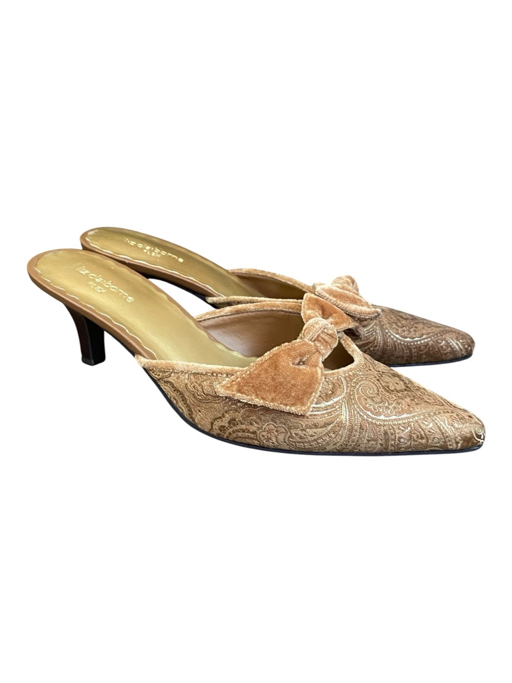 Liz Claiborne Flex Brocade Velvet Slip On Pointed Toe Mule Heels